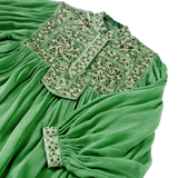 DELFINA WITH PAKKO EMBROIDERY - EMERALD GOLDEN LEAVES
