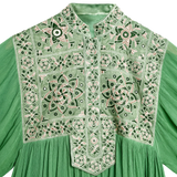DELFINA WITH PAKKO EMBROIDERY - EMERALD GOLDEN LEAVES