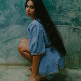 Agata Blouse / Khadi cotton - AZUL CIELO